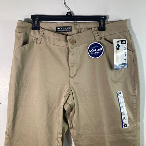 Womens Lee Modern Curvy Fit Trouser Khaki No‎ Gap Waist Band Tan 18 Short NWT - Picture 3 of 11
